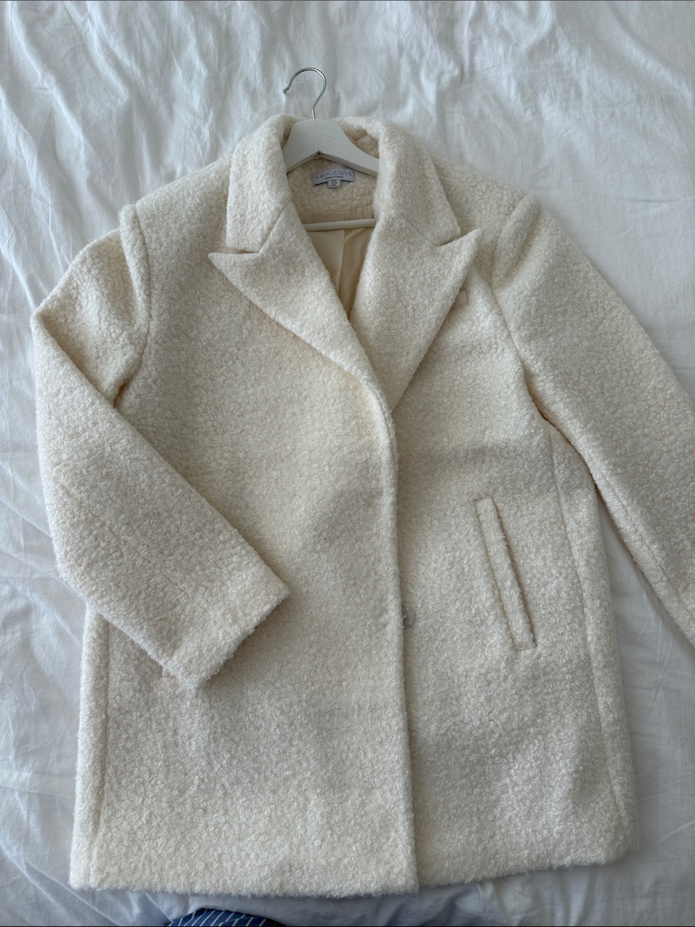 Cream Bouclé Coat - Women Jackets & Coats